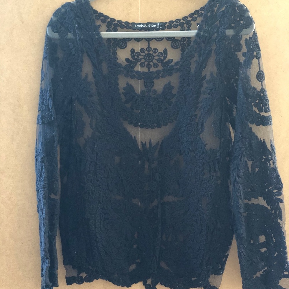 Black lace long sleeve blouse